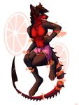  anthro canine clothed clothing fangs food fruit gore half-closed_eyes jewelry kellwolfik male mammal navel necklace simple_background solo teeth torn_clothing 