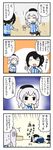  4koma alternate_costume beret black_hair closed_eyes comic commentary_request employee_uniform eyebrows fubuki_(kantai_collection) hat highres kantai_collection kashima_(kantai_collection) lawson multiple_girls open_mouth pon_(0737) ponytail silver_hair sweatdrop translated trembling twintails uniform 