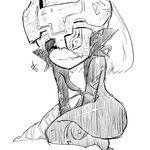  370ml female grin humanoid imp looking_at_viewer mask midna monochrome nintendo not_furry simple_background sitting smile solo the_legend_of_zelda thick_thighs twilight_princess video_games white_background 