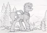  cutie_mark equine fur greyscale hooves horse male mammal monochrome my_little_pony outside pony scarf sketch smile solo standing tree yakovlev-vad 