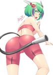  2016 absurdres android aori_sora ass bandeau bare_shoulders bike_shorts black_hair blush dated dimension_w from_behind from_below green_eyes green_hair highres looking_at_viewer looking_back multicolored_hair open_mouth robot_ears short_hair signature solo streaked_hair tail two-tone_hair yurizaki_mira 