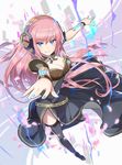  aqua_eyes aqua_hair black_legwear blue_eyes breasts headphones headset highres long_hair medium_breasts megurine_luka pink_hair saitou_naoki side_slit smile solo thighhighs vocaloid 