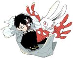  bad_id bad_twitter_id black_hair bunny bunny_head cape formal highres isana_(oumagadoki_doubutsuen) multiple_boys oumagadoki_doubutsuen scarf shiina_(oumagadoki_doubutsuen) suit 