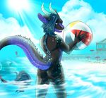  amethystos anthro ball beach beach_ball butt cloud complete dat detailed_background dragon female game_(disambiguation) hair hi_res horn horny invalid_tag light looking_at_viewer mist nude outside playing scales scalie sea seaside seren sky smile spots standing summer sun teeth to umbrella want water ych 