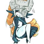  370ml female finger_on_mouth fur grin hair humanoid imp looking_at_viewer mask midna nintendo not_furry orange_hair red_eyes simple_background smile solo the_legend_of_zelda thick_thighs twilight_princess unknown_artist video_games white_background 