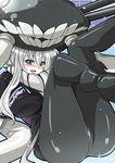  ass bad_id bad_pixiv_id blue_eyes blush breasts commentary_request employee_uniform familymart hat headgear juurouta kantai_collection large_breasts long_hair monster open_mouth pale_skin pants shinkaisei-kan silver_hair solo teeth tentacles turret uniform white_skin wo-class_aircraft_carrier 