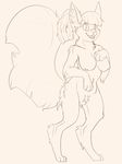  anthro big_breasts breasts canine fluffy fox invalid_tag line_art mammal monochrome standing veesocks wide_hips 