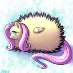  2016 cute equine female feral fluffy fluttershy_(mlp) friendship_is_magic fur hair mammal my_little_pony pegasus pink_hair ratte simple_background solo textured_background wings yellow_fur 
