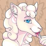  ambiguous_gender anthro candy caprine food fur hair kellwolfik lollipop looking_at_viewer mammal open_mouth sheep simple_background smile solo teeth tongue tongue_out white_fur white_hair 