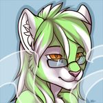  ambiguous_gender anthro eyewear feline glasses hair kellwolfik mammal multicolored_hair simple_background smile solo two_tone_hair 