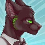  anthro canine clothed clothing half-closed_eyes kellwolfik male mammal simple_background smile solo 
