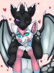  anthro canine cute dragon duo fennec fox horn hug kellwolfik male mammal one_eye_closed simple_background smile wings 