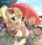  2016 absurd_res anus black_lotus blonde_hair breasts dock equine fan_character female fish flower green_eyes hair half-closed_eyes hi_res lord_superstar mammal marine my_little_pony outside pegasus piercing plant pussy spread_legs spreading teats water wings 