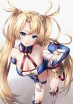  1girl armor ass bangs bare_shoulders blonde_hair blue_eyes blush boots bradamante_(fate/grand_order) braid breasts cleavage crown_braid elbow_gloves fate/grand_order fate_(series) french_braid gloves gradient gradient_background hair_between_eyes hair_ribbon hand_on_hip hand_on_own_thigh hane_yuki highres knee_boots leaning_forward leotard light_particles long_hair looking_at_viewer medium_breasts multicolored multicolored_clothes open_mouth parted_bangs ribbon sidelocks simple_background solo thigh_strap thighs twintails very_long_hair 