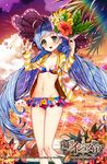  2016 :o age_of_ishtaria ahoge artist_name bad_id bad_pixiv_id beach bikini bird blue_hair blush breasts cloud collarbone company_name copyright_name flower gambe green_eyes hammer hand_on_headwear hat head_tilt hibiscus jacket lens_flare long_hair long_sleeves number open_clothes open_jacket outdoors pink_bikini plumeria polka_dot polka_dot_bikini sky small_breasts solo sparkle standing sun_hat sunset swimsuit twintails very_long_hair water watermark 