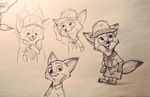  2016 anthro ascot canine child cub cute disney fennec finnick fox hat looking_at_viewer looking_down looking_up male mammal monochrome mortic_ox nick_wilde open_mouth plantigrade simple_background sketch smile standing teeth tongue traditional_media_(artwork) white_background young zootopia 