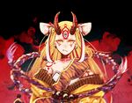  blonde_hair earrings facial_mark fang fate/grand_order fate_(series) horns ibaraki_douji_(fate/grand_order) jewelry long_hair looking_at_viewer macha@meshi off_shoulder oni solo yellow_eyes 