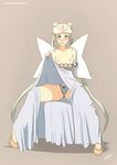  1girl artist_name bare_shoulders bishoujo_senshi_sailor_moon blonde_hair blue_eyes blush cameltoe collarbone double_bun dress gradient_background long_hair neo_queen_serenity panties sinner!_(sillygirl) sitting skirt_lift solo tiara twintails web_address 