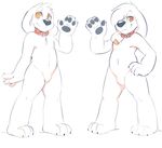  2015 4_fingers absurd_res alpha_channel amber_eyes anthro black_nose brian_griffin canine claws collar cousins dog duo ear_piercing family_guy featureless_crotch fur hi_res jasper_(family_guy) male mammal navel nude permavermin piercing simple_background standing toe_claws transparent_background waving white_fur 