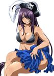  1girl ass bare_shoulders bikini breasts cleavage female grin hair_over_one_eye hat ikkitousen kan&#039;u_unchou large_breasts legs long_hair looking_at_viewer purple_hair sitting smile solo swimsuit 