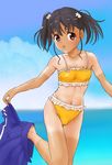  accessory_tan bikini black_hair brown_eyes high_school_fleet marutaya shiretoko_rin short_hair skirt swimsuit tan tanline twintails undressing 