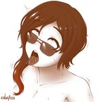  1girl ahegao blush coco_adel cslucaris drooling eyes_rolled_back female megane monochrome naughty_face nude rwby sexually_suggestive solo spot_color sweat tongue tongue_out white_background 