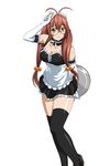  1girl breasts brown_hair female glasses green_eyes ikkitousen large_breasts legs long_hair looking_at_viewer maid ryuubi_gentoku shiny_skin skirt smile solo v 