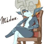  370ml chair crossed_legs female grin hair humanoid imp long_hair looking_at_viewer mask midna nintendo not_furry orange_hair pointy_ears red_eyes simple_background sitting solo teeth text the_legend_of_zelda thick_thighs twilight_princess video_games white_background 