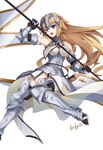  :o armor armored_boots armored_dress blonde_hair blue_eyes boots breasts fate/apocrypha fate/grand_order fate_(series) faulds flag flagpole gauntlets headpiece jeanne_d'arc_(fate) jeanne_d'arc_(fate)_(all) kurokage large_breasts long_hair sheath sheathed signature solo sword thighhighs very_long_hair weapon 