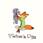  2016 anthro barefoot brown_fur canine cute disney duo english_text father&#039;s_day fennec finnick flat_colors fox fur holding_(disambiguation) male mammal mortic_ox necktie nick_wilde orange_fur simple_background sitting smile suit text white_background zootopia 