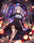  bdsm bondage bound church flower framed_breasts gothic_lolita hair_down hat highres idolmaster idolmaster_cinderella_girls idolmaster_cinderella_girls_starlight_stage indoors kanzaki_ranko lolita_fashion long_hair looking_at_viewer munape rose silver_hair solo stained_glass 