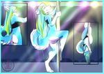  2016 anthro azure-audeze blonde_hair blue_fur blue_hair blue_nose bottomless bra butt canine clothed clothing dancing english_text eyes_closed female fur hair half-closed_eyes inside lights long_hair mammal multicolored_hair pole pole_dancing raised_leg raised_tail signature smile solo songgoishtar text two_tone_hair underwear upside_down watermark white_fur 