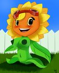  blush breasts eyelashes eyewear female fence flora_fauna flower freckles goggles nipples plant plants_vs_zombies pussy smile solar_flare_(plants_vs_zombies) solo subtle_genitalia subtle_pussy sunflower unknown_artist 