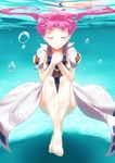  1girl aria barefoot eyes_closed feet female mizunashi_akari nigiriushi pink_hair puffy_short_sleeves solo twintails underwater water 