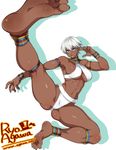  agawa_ryou anklet armlet artist_name barefoot blue_eyes blue_nails bracelet breasts cameltoe commentary_request dark_skin earrings elena_(street_fighter) feet flying_kick jewelry kicking large_breasts lips muscle muscular_female nail_polish navel neck_ring short_hair silver_hair soles solo street_fighter street_fighter_iii_(series) thighs toenail_polish toes underboob 