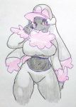  anthro anthrofied big_breasts blush breasts canine clothed clothing elpatrixf female fur furfrou half-closed_eyes looking_at_viewer mammal navel nintendo pok&eacute;mon pok&eacute;mon_(species) pok&eacute;morph simple_background smile solo standing traditional_media_(artwork) video_games white_background white_fur 