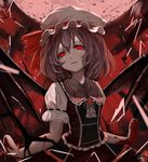  alternate_costume bat_wings blood bloody_hands hat hat_ribbon highres looking_at_viewer mob_cap open_mouth red_eyes remilia_scarlet ribbon short_hair short_sleeves signature solo touhou tsubaki_(yi) upper_body wings 