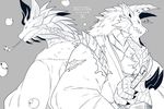  ambiguous_gender anthro anthrofied black_nose capcom claws clothed clothing duo fanged_wyvern fur horn leviathan_(mh) monochrome monster_hunter scales scalie seiryuuden tamamitsune text video_games zinogre 
