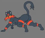  2016 all_fours anthro anthrofied areola black_fur black_nose breasts butt clitoris feline female fur grey_background litten looking_at_viewer lurkingtyger mammal multi_breast nintendo nipples nude pok&eacute;mon pok&eacute;morph pussy raised_tail red_eyes red_fur side_boob simple_background slit_pupils solo video_games white_nipples yellow_sclera 