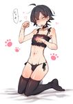  &lt;3 1boy black_hair blush bra cat_keyhole_bra cat_lingerie cat_panties ccr-r cleavage_cutout lingerie socks solo sweat tagme 