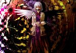  belt bow bowtie covered_mouth crack dress gears jacket kishin_sagume long_sleeves open_clothes open_jacket purple_dress red_eyes silver_hair single_wing solo touhou wakashinoda_kei wings 