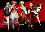  ascot bespectacled black_hair black_wings blonde_hair blue_eyes copyright_name flower glasses green_eyes green_hair hair_bobbles hair_ornament hat kazami_yuuka lily_of_the_valley long_sleeves medicine_melancholy multiple_girls onozuka_komachi parasol phantasmagoria_of_flower_view plaid plaid_skirt plaid_vest red_eyes red_hair ribbon rod_of_remorse scythe shameimaru_aya shiki_eiki shirt short_hair short_sleeves skirt skirt_set sunflower tokin_hat touhou two_side_up umbrella vest wakashinoda_kei wings 