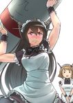  alternate_costume apron black_dress black_hair blush blush_stickers dress embarrassed enmaided flipped_hair headgear highres jitome kantai_collection lifting light_brown_hair long_hair looking_at_another looking_at_viewer maid maid_apron maid_headdress multiple_girls mutsu_(kantai_collection) nagato_(kantai_collection) open_mouth red_eyes short_hair short_sleeves simple_background sketch torpedo ttc type_91_armor-piercing_shell upper_body v_arms white_background wrist_cuffs 