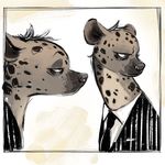  2016 angry anthro border digital_media_(artwork) disney duo fearmywaffles hyena looking_at_viewer male mammal simple_background spots suit white_background white_border zootopia 