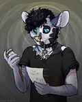  anthro blood cervine clothed clothing collar deer ear_piercing feline half-closed_eyes hybrid jewelry male mammal necklace piercing self-harm simple_background solo spiggy-the-cat 