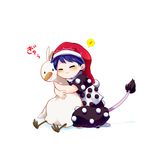  animal_ears bird blue_hair doremy_sweet eighth_note hat heron hug musical_note nightcap pom_pom_(clothes) shikushiku_(amamori_weekly) simple_background solo speech_bubble spoken_musical_note tail tapir_ears tapir_tail touhou translated white_background 