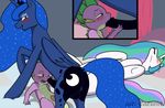  2016 balls caluriri dragon equine erection fellatio female feral friendship_is_magic herm herm/male horn intersex intersex/male male mammal my_little_pony oral penis princess_celestia_(mlp) princess_luna_(mlp) pussy sex spike_(mlp) winged_unicorn wings 