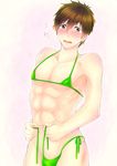  1boy bikini blush brown_hair crossdressing free! green_eyes male_focus muscle tachibana_makoto 