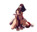  animated animated_gif bare_legs bouncing_breasts breasts brown_hair cleavage fan high_ponytail japanese_clothes king_of_fighters king_of_fighters_xiii large_breasts long_hair ninja no_bra pelvic_curtain pixel_art ponytail revealing_clothes shiranui_mai sideboob tabi 