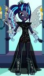  blue_eyes blue_hair bracelet equestria_girls fancy_dress friendship_is_magic hair jewelry my_little_pony queen_chrysalis_(mlp) solo standing streaks wings 